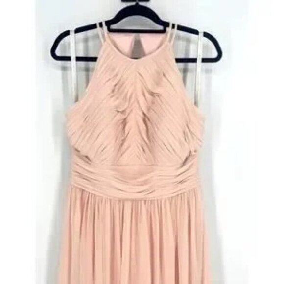 Bill Levkoff Shell Pink Chiffon Halter Dress 7001 Size 12 NWOT - Picture 2 of 8